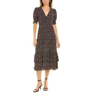 ba&sh Women Black ConfettiPrint V-Neck Midi Dress XS